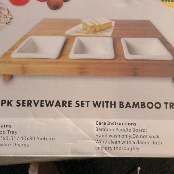 wood appetizer/cheese serving Tray and white stoneware cream bowls - Picture 2 of 3